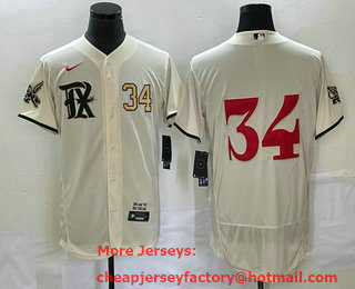 Men's Texas Rangers #34 Nolan Ryan Number Cream 2023 City Connect Flex Base Stitched Jersey 01