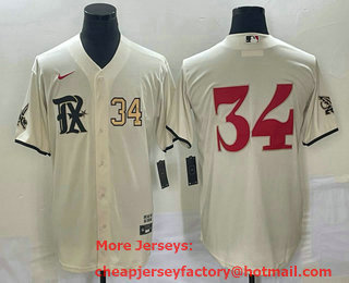 Men's Texas Rangers #34 Nolan Ryan Number Cream 2023 City Connect Stitched Baseball Jersey 02