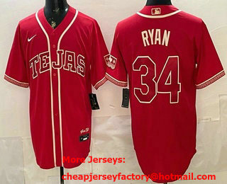 Men's Texas Rangers #34 Nolan Ryan Red 2026 City Connect Stadium Jersey