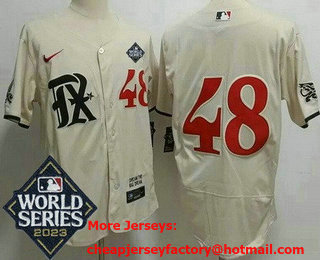 Men's Texas Rangers #48 Jacob deGrom Cream City 2023 World Series Authentic Jerse