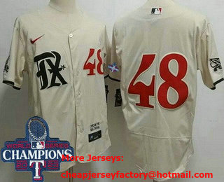 Men's Texas Rangers #48 Jacob deGrom Cream City 2023 World Series Champions Authentic Jersey