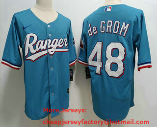 Men's Texas Rangers #48 Jacob deGrom Light Blue With Patch Cool Base Stitched Baseball Jersey