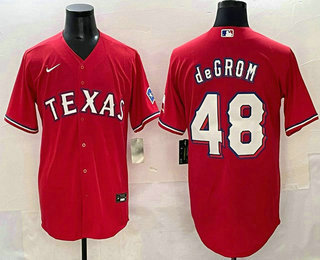Men's Texas Rangers #48 Jacob deGrom Red Cool Base Stitched Jersey