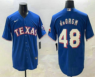 Men's Texas Rangers #48 Jacob deGrom Royal Team Logo Cool Base Jersey