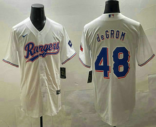 Men's Texas Rangers #48 Jacob deGrom White Team Logo Cool Base Jersey