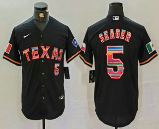 Men's Texas Rangers #5 Corey Seager Black Rainbow Mexico Cool Base Stitched Jersey