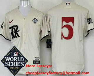 Men's Texas Rangers #5 Corey Seager Cream City 2023 World Series Cool Base Jersey