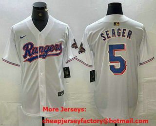 Men's Texas Rangers #5 Corey Seager White 2023 World Series Champions Cool Base Jersey 11