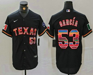 Men's Texas Rangers #53 Adolis Garcia Black Rainbow Mexico Cool Base Stitched Jersey