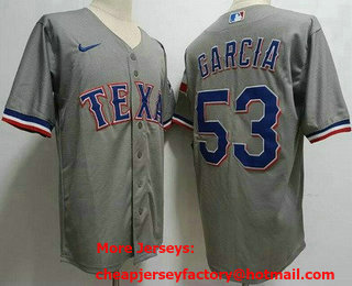 Men's Texas Rangers #53 Adolis Garcia Gray Team Logo Cool Base Jersey