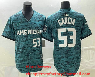 Men's Texas Rangers #53 Adolis Garcia Number Teal 2023 All Star Stitched Baseball Jersey