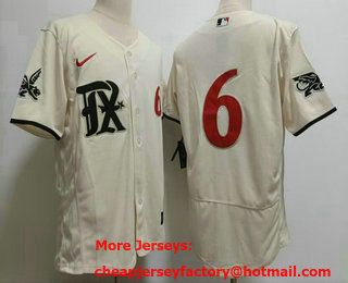 Men's Texas Rangers #6 Josh Jung Cream Number 2023 City Connect Flex Base Stitched Baseball Jersey 11