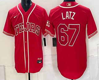 Men's Texas Rangers #67 Jacob Latz Red 2026 City Connect Stadium Stitched Jersey