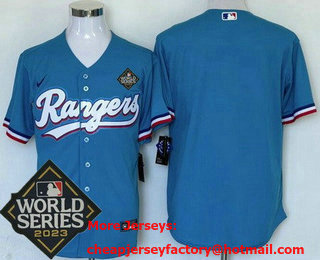 Men's Texas Rangers Blank Ligth Blue 2023 World Series Cool Base Jersey