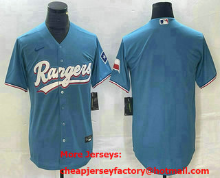 Men's Texas Rangers Blank Number Light Blue Team Logo Cool Base Jersey 02