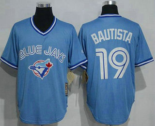 Men's Toronto Blue Jays #19 Jose Bautista Light Blue Pullover Cool Base Cooperstown Collection Jersey