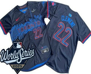 Men's Toronto Blue Jays #22 Ernie Clement Black City 2025 World Series Cool Base Jersey