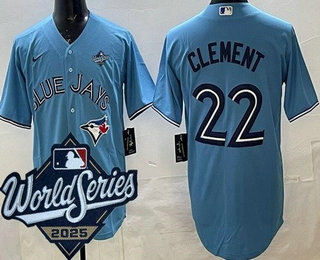 Men's Toronto Blue Jays #22 Ernie Clement Light Blue 2025 World Series Cool Base Jersey