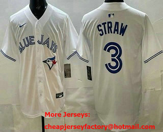 Men's Toronto Blue Jays #3 Myles Straw Straw White Cool Base Jersey