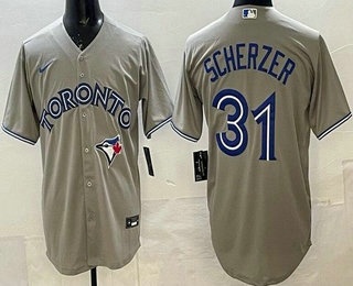 Men's Toronto Blue Jays #31 Max Scherzer Gray Cool Base Jersey