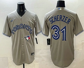 Men's Toronto Blue Jays #31 Max Scherzer Grey Cool Base Jersey
