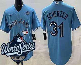 Men's Toronto Blue Jays #31 Max Scherzer Light Blue 2025 World Series Cool Base Jersey