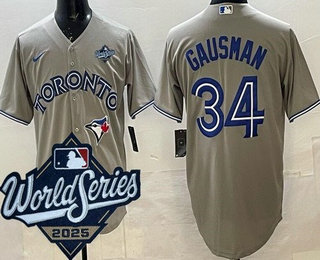 Men's Toronto Blue Jays #34 Kevin Gausman Gray 2025 World Series Cool Base Jersey