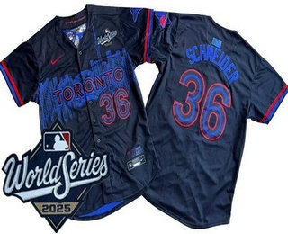 Men's Toronto Blue Jays #36 Davis Schneider Black City 2025 World Series Limited Jersey