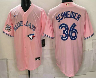 Men's Toronto Blue Jays #36 Davis Schneider Pink 50 Seasons Patch Stitched Jersey
