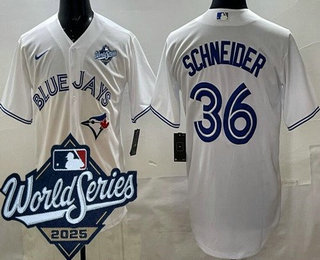 Men's Toronto Blue Jays #36 Davis Schneider White 2025 World Series Cool Base Jersey
