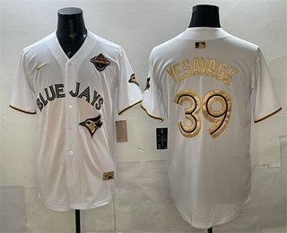 Men's Toronto Blue Jays #39 Trey Yesavage White Gold 2025 American League Champions Limited Stitched Jersey