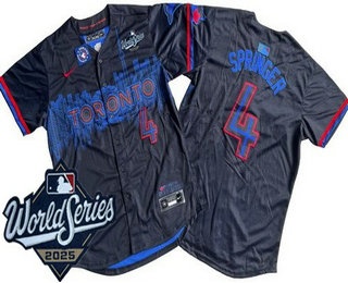 Men's Toronto Blue Jays #4 George Springer Black City 2025 World Series Limited Jersey