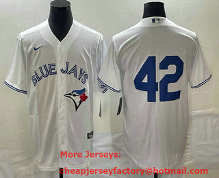 Men's Toronto Blue Jays #42 Jackie Robinson White Cool Base Stitched Jersey