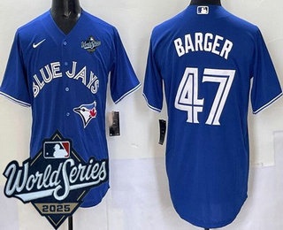 Men's Toronto Blue Jays #47 Addison Barger Blue 2025 World Series Cool Base Jersey