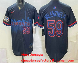 Men's Toronto Blue Jays #59 Brandon Valenzuela Navy 50 Seasons Patch 2024 City Connect Limited Stitched Jersey