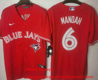 Men's Toronto Blue Jays #6 Alek Manoah Red Red Stitched MLB Cool Base Nike Jersey