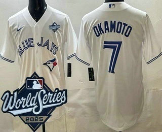 Men's Toronto Blue Jays #7 Kazuma Okamoto White 2025 World Series Cool Base Jersey