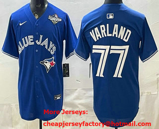 Men's Toronto Blue Jays #77 Louis Varland Blue 2025 World Series Cool Base Jersey
