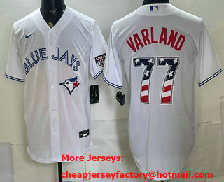 Men's Toronto Blue Jays #77 Louis Varland White 2026 USA 250 Fourth of July Stitched Jersey