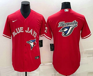 Men's Toronto Blue Jays Big Logo Red Stitched MLB Cool Base Nike Jersey