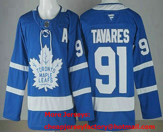 Men's Toronto Maple Leafs #91 John Tavares Blue Authentitc Jersey