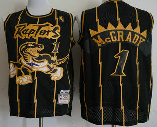 Men's Toronto Raptors #1 Tracy McGrady 1998-99 Black With Gold Hardwood Classics Soul Swingman Throwback Jersey