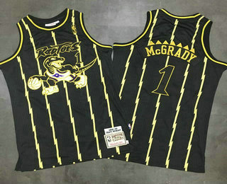 Men's Toronto Raptors #1 Tracy McGrady 1998-99 Black With Gold Hardwood Classics Soul AU Swingman Throwback Jersey
