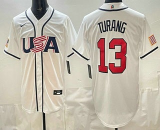 Men's USA #13 Brice Turang White 2026 World Baseball Classic Cool Base Jersey