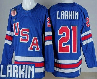 Men's USA #21 Dylan Larkin Blue 2026 Olympics Authentic Jersey