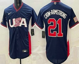 Men's USA #21 Pete Crow Armstrong Navy 2026 World Baseball Classic Cool Base Jersey