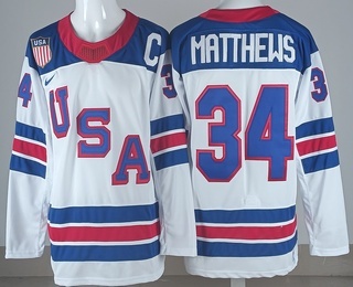 Men's USA #34 Auston Matthews White 2026 Olympics Authentic Jersey