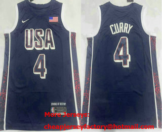 Men's USA #4 Stephen Curry Navy Blue 2024 Olympics Stitched Jersey