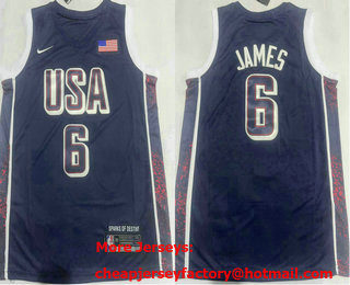 Men's USA #6 LeBron James Navy Blue 2024 Olympics Stitched Jersey