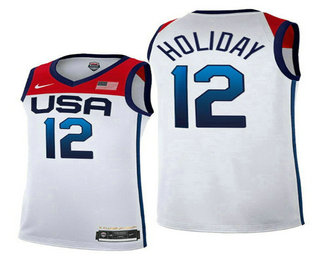 Men's USA Basketball #12 Jrue Holiday 2021 White Tokyo Olympics Stitched Home Jersey